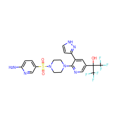 Nc1ccc(S(=O)(=O)N2CCN(c3ncc(C(O)(C(F)(F)F)C(F)(F)F)cc3-c3cc[nH]n3)CC2)cn1 ZINC000299830629