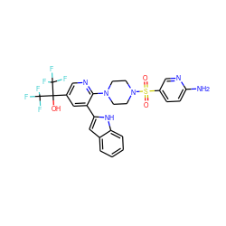 Nc1ccc(S(=O)(=O)N2CCN(c3ncc(C(O)(C(F)(F)F)C(F)(F)F)cc3-c3cc4ccccc4[nH]3)CC2)cn1 ZINC000299827589