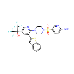 Nc1ccc(S(=O)(=O)N2CCN(c3ncc(C(O)(C(F)(F)F)C(F)(F)F)cc3-c3cc4ccccc4s3)CC2)cn1 ZINC000299825841