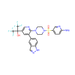 Nc1ccc(S(=O)(=O)N2CCN(c3ncc(C(O)(C(F)(F)F)C(F)(F)F)cc3-c3ccc4[nH]ncc4c3)CC2)cn1 ZINC000299829237