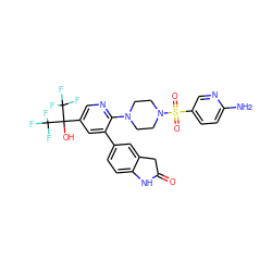 Nc1ccc(S(=O)(=O)N2CCN(c3ncc(C(O)(C(F)(F)F)C(F)(F)F)cc3-c3ccc4c(c3)CC(=O)N4)CC2)cn1 ZINC000299824455