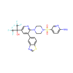 Nc1ccc(S(=O)(=O)N2CCN(c3ncc(C(O)(C(F)(F)F)C(F)(F)F)cc3-c3ccc4scnc4c3)CC2)cn1 ZINC000299829892