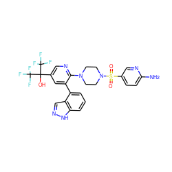 Nc1ccc(S(=O)(=O)N2CCN(c3ncc(C(O)(C(F)(F)F)C(F)(F)F)cc3-c3cccc4[nH]ncc34)CC2)cn1 ZINC000299824088