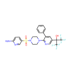 Nc1ccc(S(=O)(=O)N2CCN(c3ncc(C(O)(C(F)(F)F)C(F)(F)F)cc3-c3ccccc3)CC2)cn1 ZINC000299830019