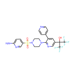 Nc1ccc(S(=O)(=O)N2CCN(c3ncc(C(O)(C(F)(F)F)C(F)(F)F)cc3-c3ccncc3)CC2)cn1 ZINC000299825574