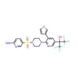 Nc1ccc(S(=O)(=O)N2CCN(c3ncc(C(O)(C(F)(F)F)C(F)(F)F)cc3-c3ccoc3)CC2)cn1 ZINC000299829140