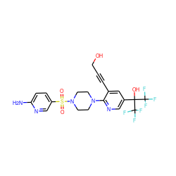 Nc1ccc(S(=O)(=O)N2CCN(c3ncc(C(O)(C(F)(F)F)C(F)(F)F)cc3C#CCO)CC2)cn1 ZINC000299825844