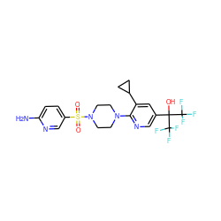 Nc1ccc(S(=O)(=O)N2CCN(c3ncc(C(O)(C(F)(F)F)C(F)(F)F)cc3C3CC3)CC2)cn1 ZINC000299826753