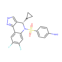 Nc1ccc(S(=O)(=O)N2c3cc(F)c(F)cc3-c3n[nH]cc3[C@@H]2C2CC2)cc1 ZINC000045254278