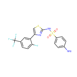 Nc1ccc(S(=O)(=O)Nc2nc(-c3cc(C(F)(F)F)ccc3F)cs2)cc1 ZINC000000578168