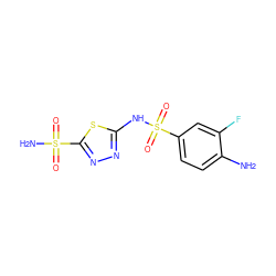 Nc1ccc(S(=O)(=O)Nc2nnc(S(N)(=O)=O)s2)cc1F ZINC000013520179