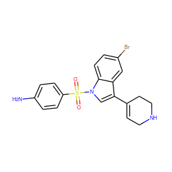 Nc1ccc(S(=O)(=O)n2cc(C3=CCNCC3)c3cc(Br)ccc32)cc1 ZINC000028131242