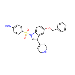 Nc1ccc(S(=O)(=O)n2cc(C3=CCNCC3)c3cc(OCc4ccccc4)ccc32)cc1 ZINC000028331026