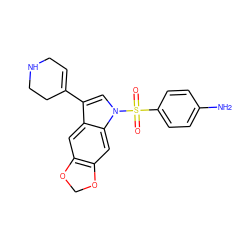 Nc1ccc(S(=O)(=O)n2cc(C3=CCNCC3)c3cc4c(cc32)OCO4)cc1 ZINC000028120557