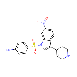 Nc1ccc(S(=O)(=O)n2cc(C3=CCNCC3)c3ccc([N+](=O)[O-])cc32)cc1 ZINC000028130061