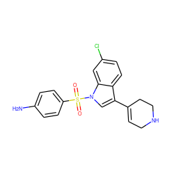 Nc1ccc(S(=O)(=O)n2cc(C3=CCNCC3)c3ccc(Cl)cc32)cc1 ZINC000028130029