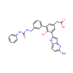 Nc1ccc2[nH]c(-c3cc(CC(=O)O)cc(-c4cccc(CNC(=O)Nc5ccccc5)c4)c3O)cc2n1 ZINC000014953828