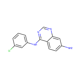 Nc1ccc2c(Nc3cccc(Cl)c3)ncnc2c1 ZINC000003815046