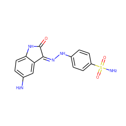 Nc1ccc2c(c1)/C(=N/Nc1ccc(S(N)(=O)=O)cc1)C(=O)N2 ZINC000013470450