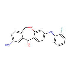 Nc1ccc2c(c1)C(=O)c1ccc(Nc3ccccc3F)cc1OC2 ZINC000103273333