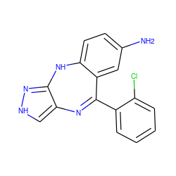 Nc1ccc2c(c1)C(c1ccccc1Cl)=Nc1c[nH]nc1N2 ZINC000064548324