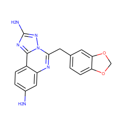 Nc1ccc2c(c1)nc(Cc1ccc3c(c1)OCO3)n1nc(N)nc21 ZINC000068250018