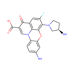 Nc1ccc2c(c1)oc1c(N3CC[C@@H](N)C3)c(F)cc3c(=O)c(C(=O)O)cn2c13 ZINC001772658146