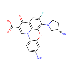 Nc1ccc2c(c1)oc1c(N3CC[C@H](N)C3)c(F)cc3c(=O)c(C(=O)O)cn2c13 ZINC001772650265