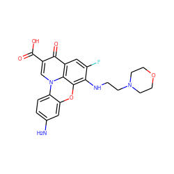 Nc1ccc2c(c1)oc1c(NCCN3CCOCC3)c(F)cc3c(=O)c(C(=O)O)cn2c13 ZINC001772611756