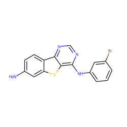 Nc1ccc2c(c1)sc1c(Nc3cccc(Br)c3)ncnc12 ZINC000003815061