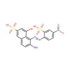 Nc1ccc2cc(S(=O)(=O)O)cc(O)c2c1/N=N/c1ccc([N+](=O)[O-])cc1S(=O)(=O)O ZINC000004705988