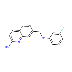 Nc1ccc2ccc(CNc3cccc(F)c3)cc2n1 ZINC001772615726