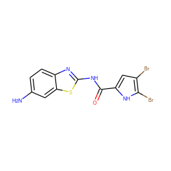 Nc1ccc2nc(NC(=O)c3cc(Br)c(Br)[nH]3)sc2c1 ZINC001772654611