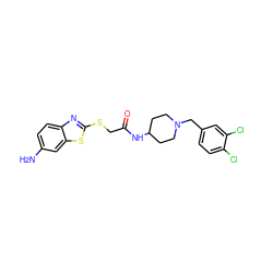 Nc1ccc2nc(SCC(=O)NC3CCN(Cc4ccc(Cl)c(Cl)c4)CC3)sc2c1 ZINC000000602832