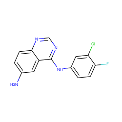 Nc1ccc2ncnc(Nc3ccc(F)c(Cl)c3)c2c1 ZINC000028714165