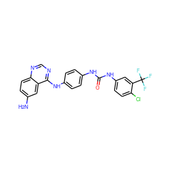 Nc1ccc2ncnc(Nc3ccc(NC(=O)Nc4ccc(Cl)c(C(F)(F)F)c4)cc3)c2c1 ZINC000096273052