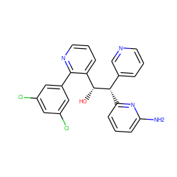 Nc1cccc([C@@H](c2cccnc2)[C@H](O)c2cccnc2-c2cc(Cl)cc(Cl)c2)n1 ZINC001772639495