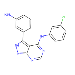 Nc1cccc(-c2[nH]nc3ncnc(Nc4cccc(Cl)c4)c23)c1 ZINC000003815151