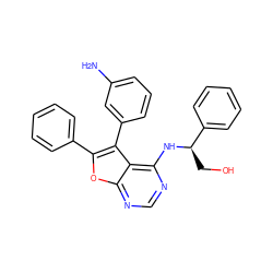 Nc1cccc(-c2c(-c3ccccc3)oc3ncnc(N[C@H](CO)c4ccccc4)c23)c1 ZINC000095605275