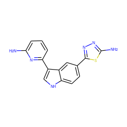 Nc1cccc(-c2c[nH]c3ccc(-c4nnc(N)s4)cc23)n1 ZINC000145411923