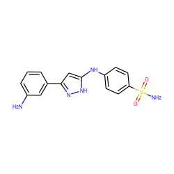 Nc1cccc(-c2cc(Nc3ccc(S(N)(=O)=O)cc3)[nH]n2)c1 ZINC000013538186