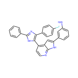 Nc1cccc(-c2cc3c(-c4[nH]c(-c5ccccc5)nc4-c4ccc(F)cc4)ccnc3[nH]2)c1 ZINC001772613388