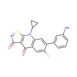 Nc1cccc(-c2cc3c(cc2F)c(=O)c2c(=O)[nH]sc2n3C2CC2)c1 ZINC000028570836