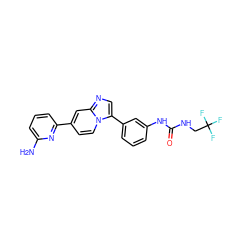 Nc1cccc(-c2ccn3c(-c4cccc(NC(=O)NCC(F)(F)F)c4)cnc3c2)n1 ZINC000147189038