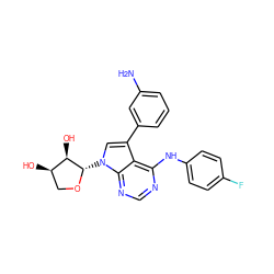 Nc1cccc(-c2cn([C@@H]3OC[C@@H](O)[C@H]3O)c3ncnc(Nc4ccc(F)cc4)c23)c1 ZINC000013674247