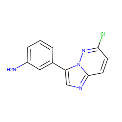 Nc1cccc(-c2cnc3ccc(Cl)nn23)c1 ZINC000146316693