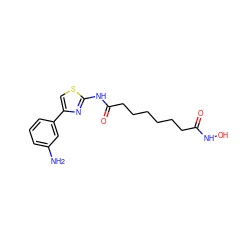 Nc1cccc(-c2csc(NC(=O)CCCCCCC(=O)NO)n2)c1 ZINC000040892199