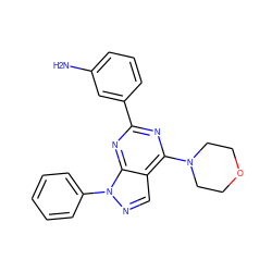 Nc1cccc(-c2nc(N3CCOCC3)c3cnn(-c4ccccc4)c3n2)c1 ZINC000049113110