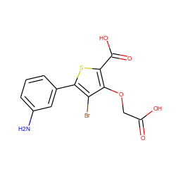 Nc1cccc(-c2sc(C(=O)O)c(OCC(=O)O)c2Br)c1 ZINC000028711526