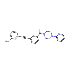 Nc1cccc(C#Cc2cccc(C(=O)N3CCN(c4ccccn4)CC3)c2)c1 ZINC000066259874